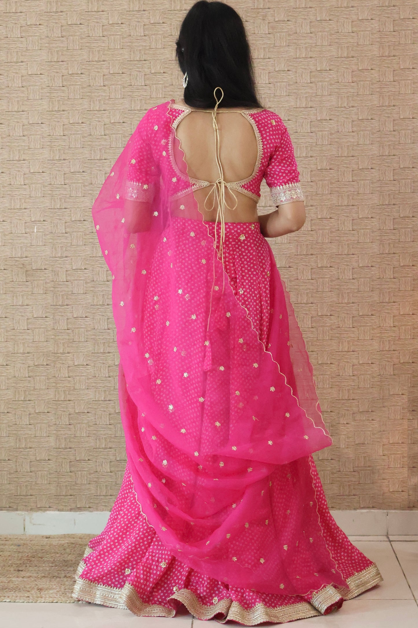 Pink Bandhani Embroidered Lehenga Set
