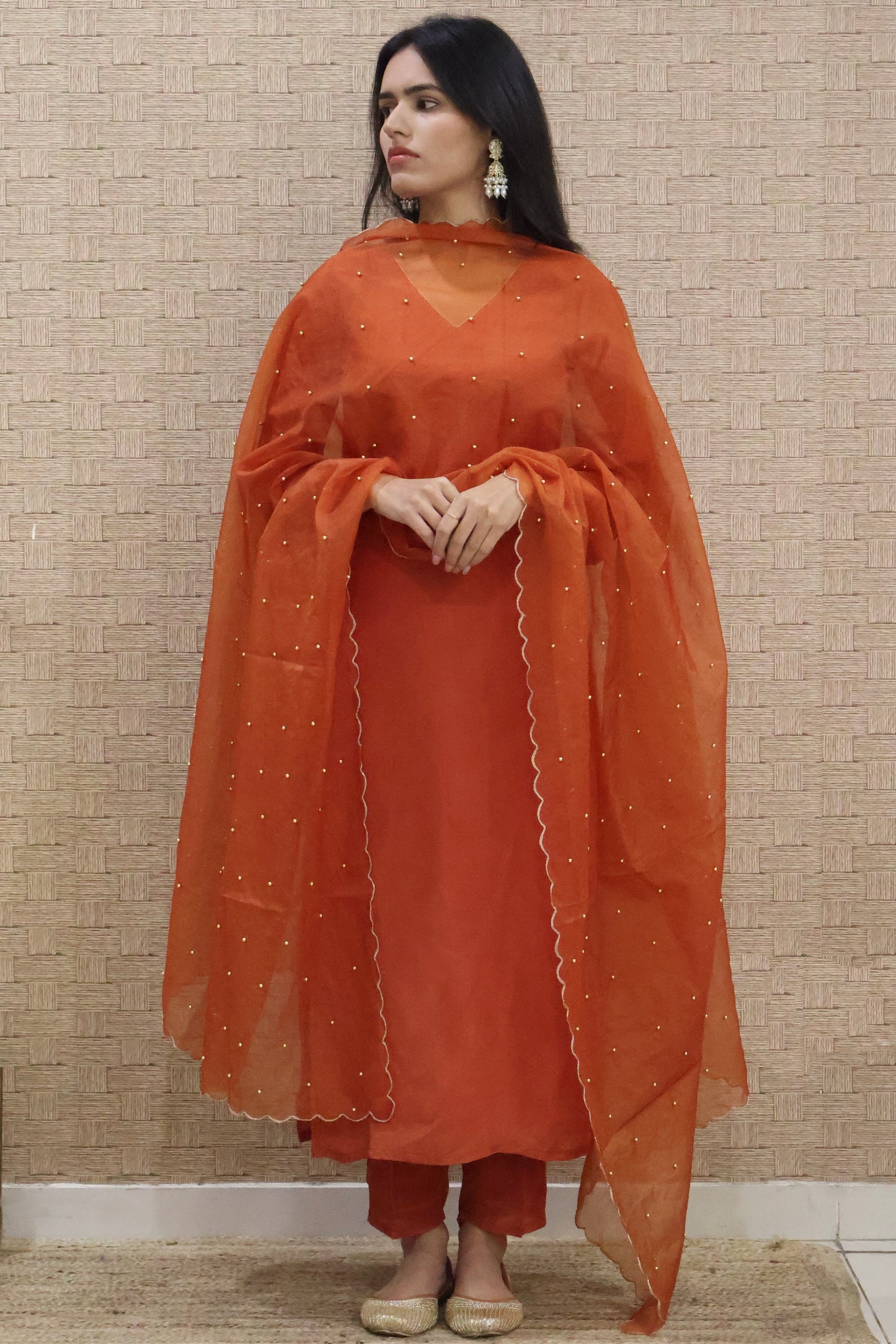 Rust Brown Crepe Kurta Set