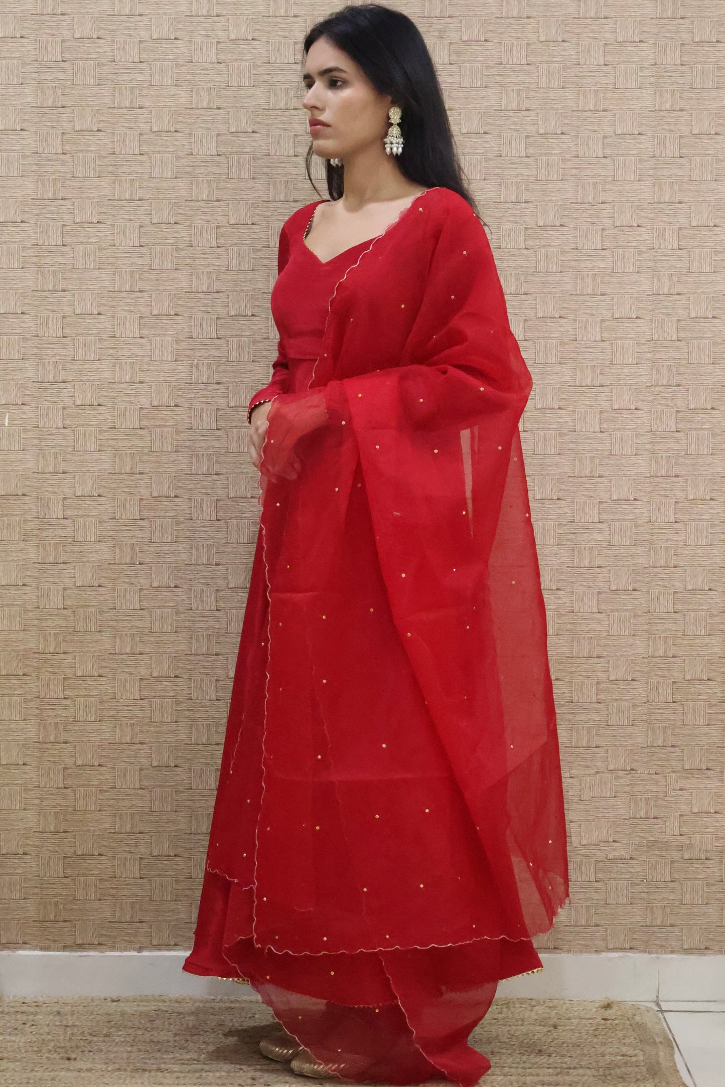 Cherry Pink Crepe Anarakal Set
