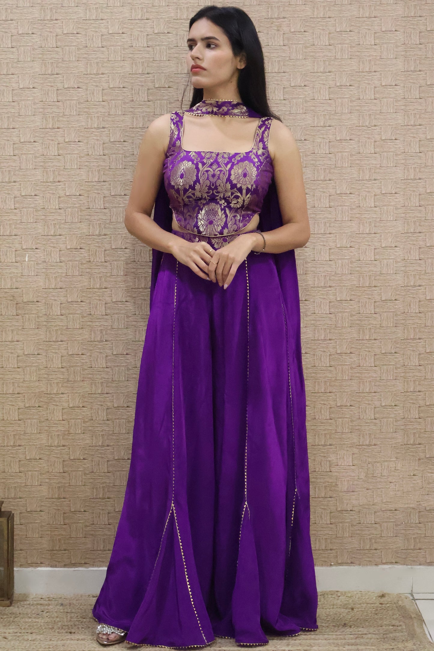 Purple Brocade Corset and Sharara Set