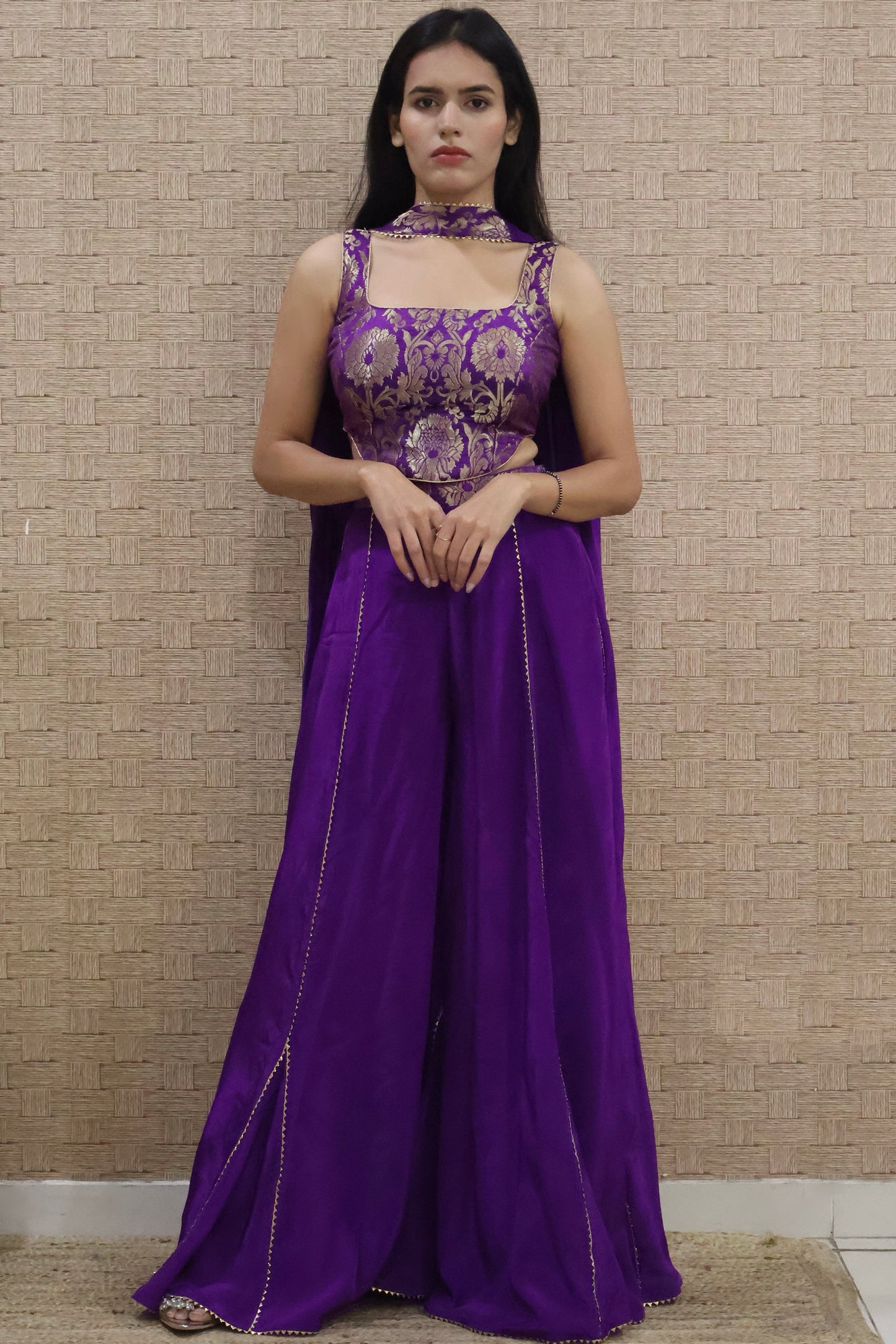 Purple Brocade Corset and Sharara Set