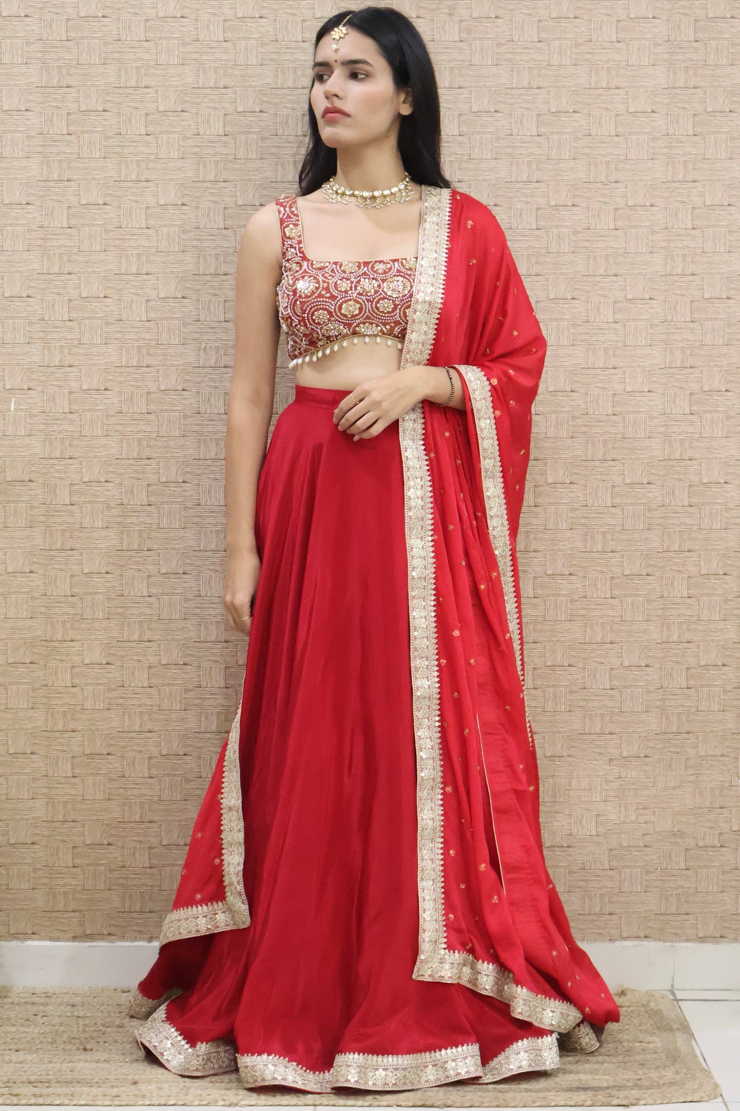 Cherry Pink Embroidered Lehenga Set