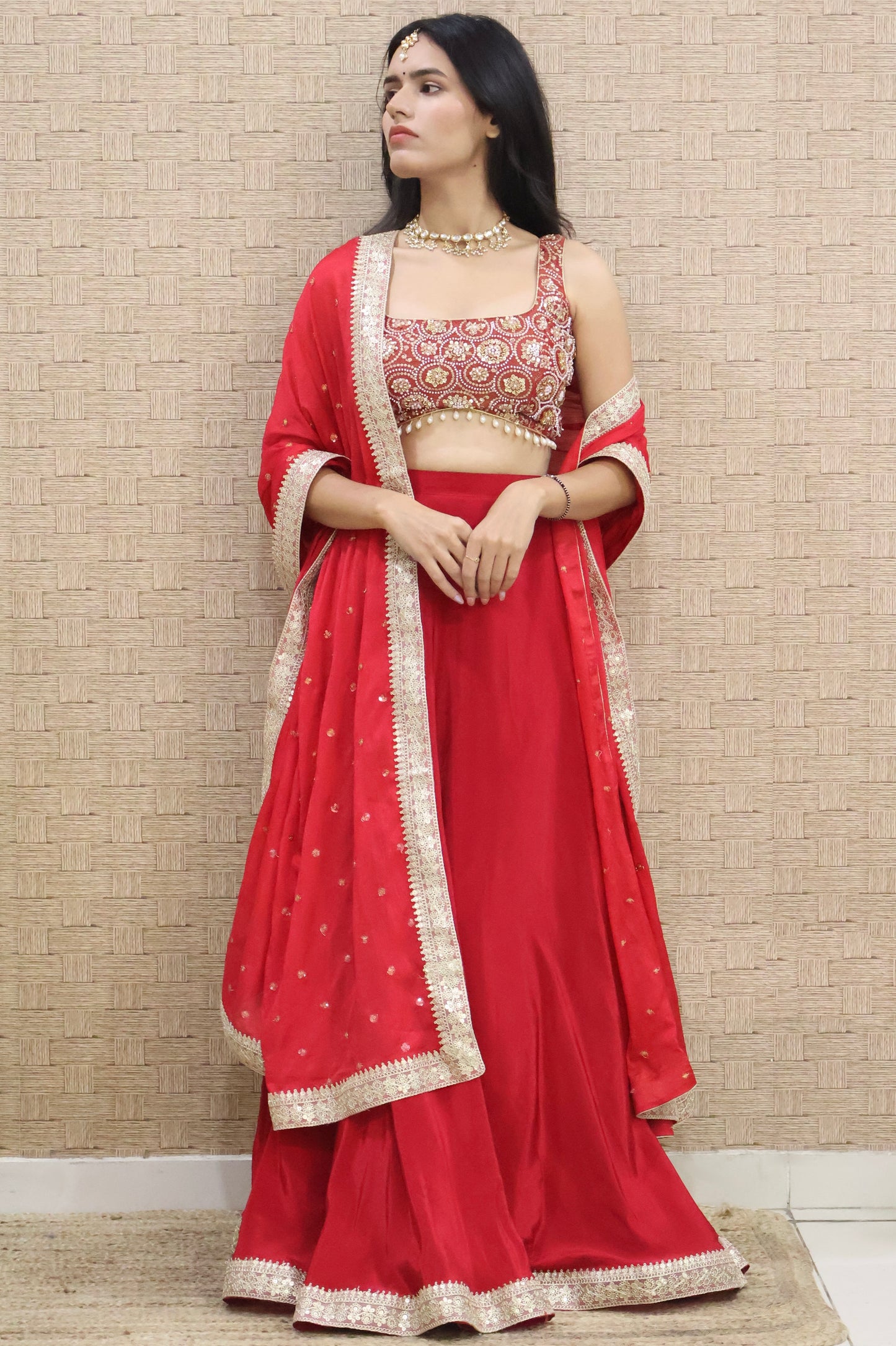Cherry Pink Embroidered Lehenga Set