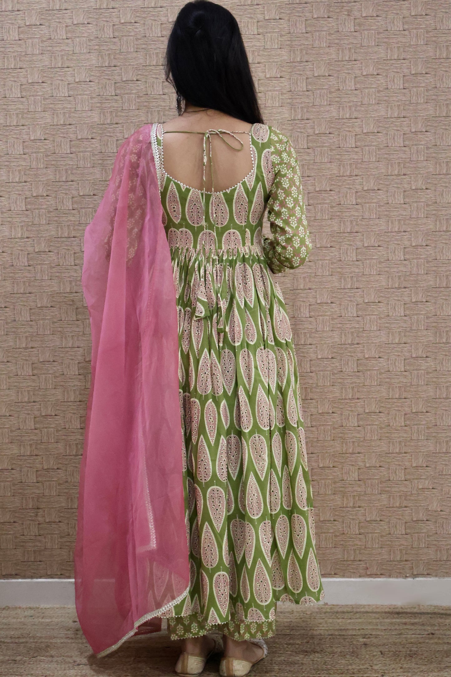 Mehendi Green Cotton Anarkali Set