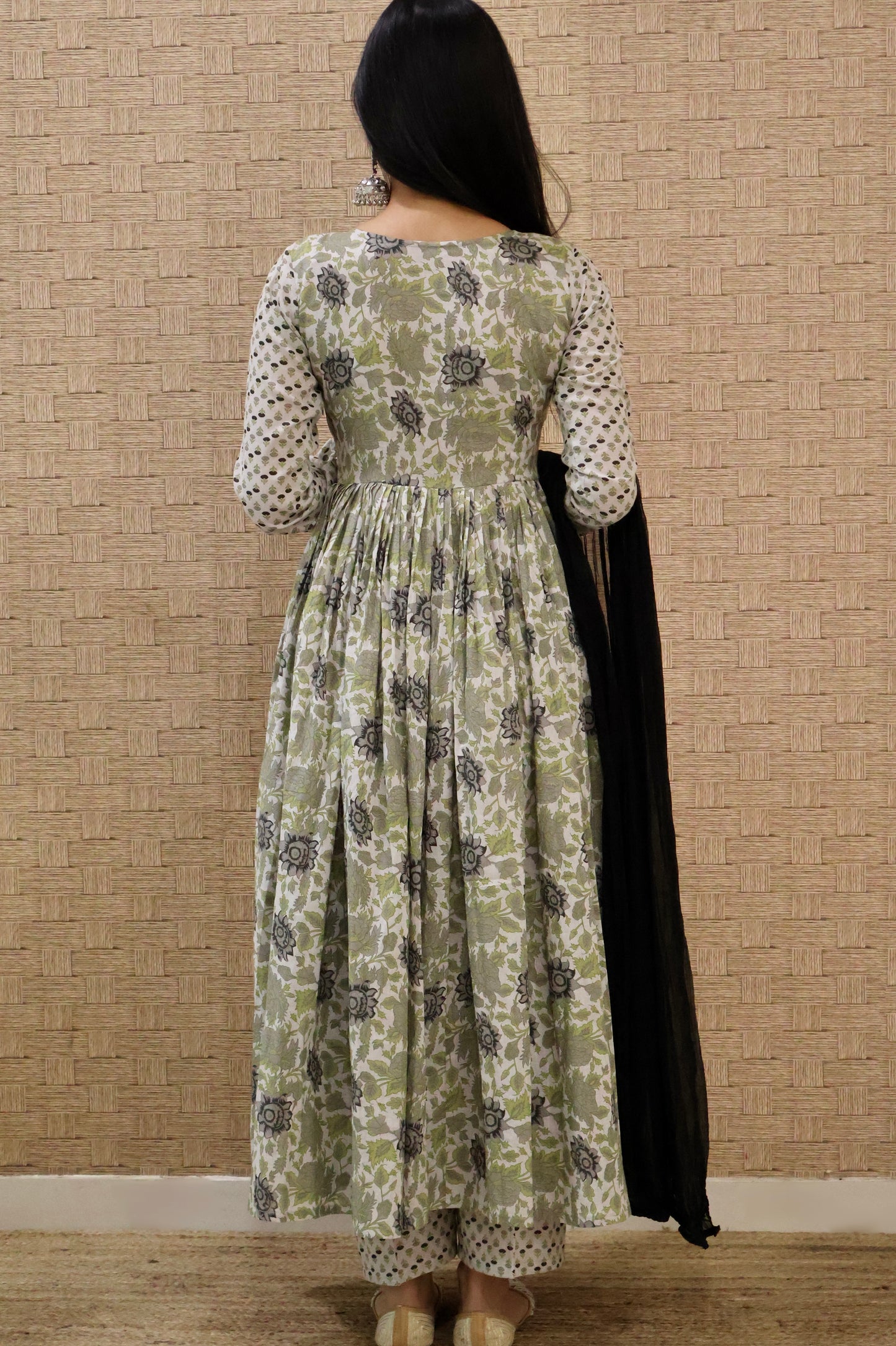 Grey Cotton Anarkali Set