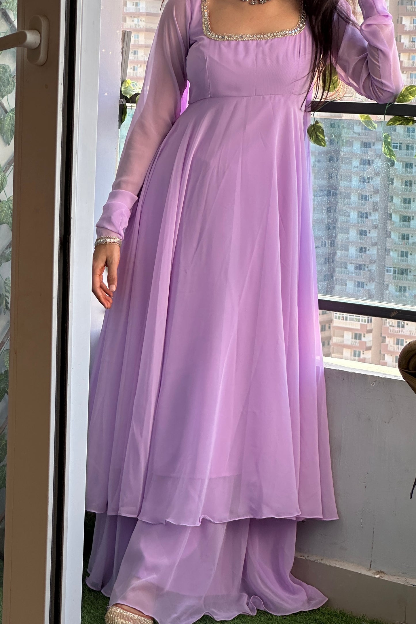 Lavender Georgette Anarkali Set