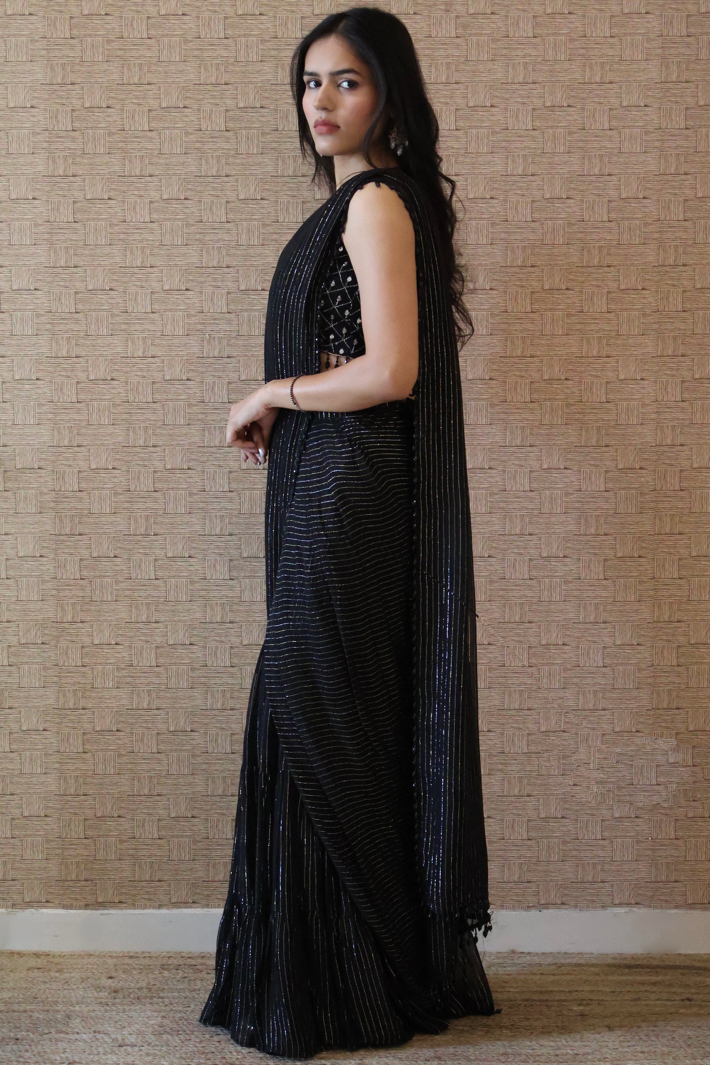 Black Lurex Georgette Sharara Saree