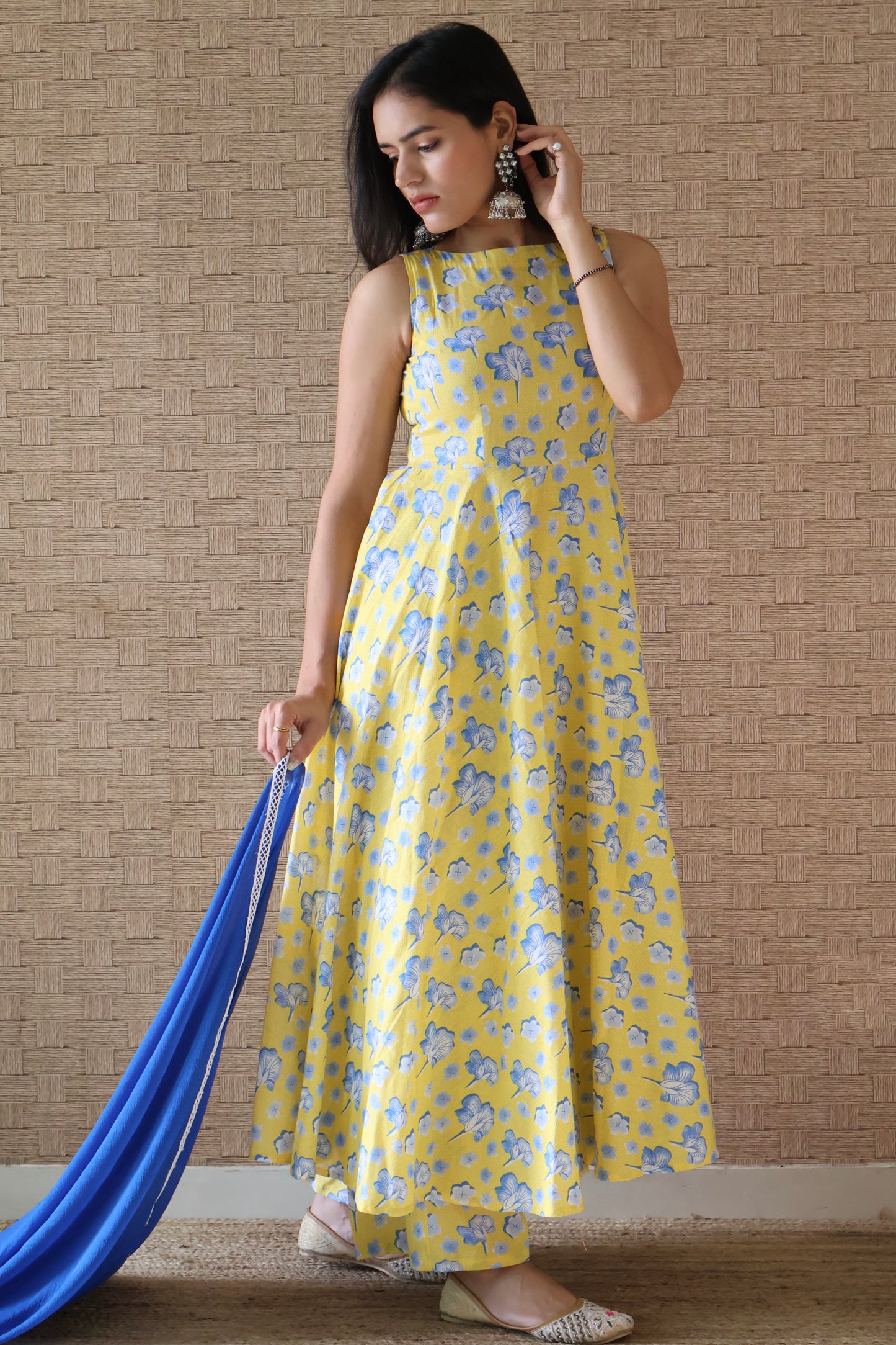 Marigold Yellow Cotton Anarkali Set