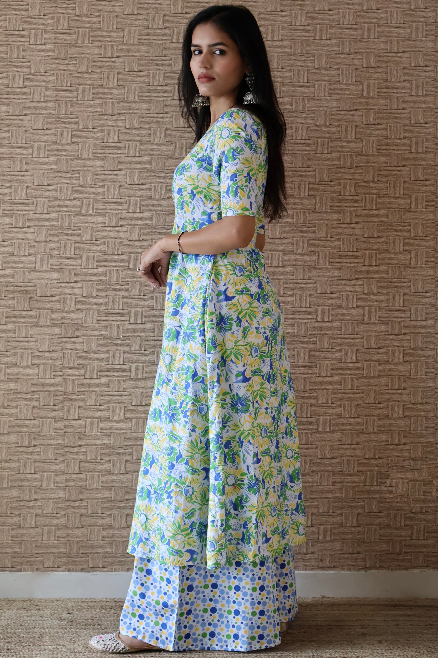 White Cotton Printed Angrakha Set