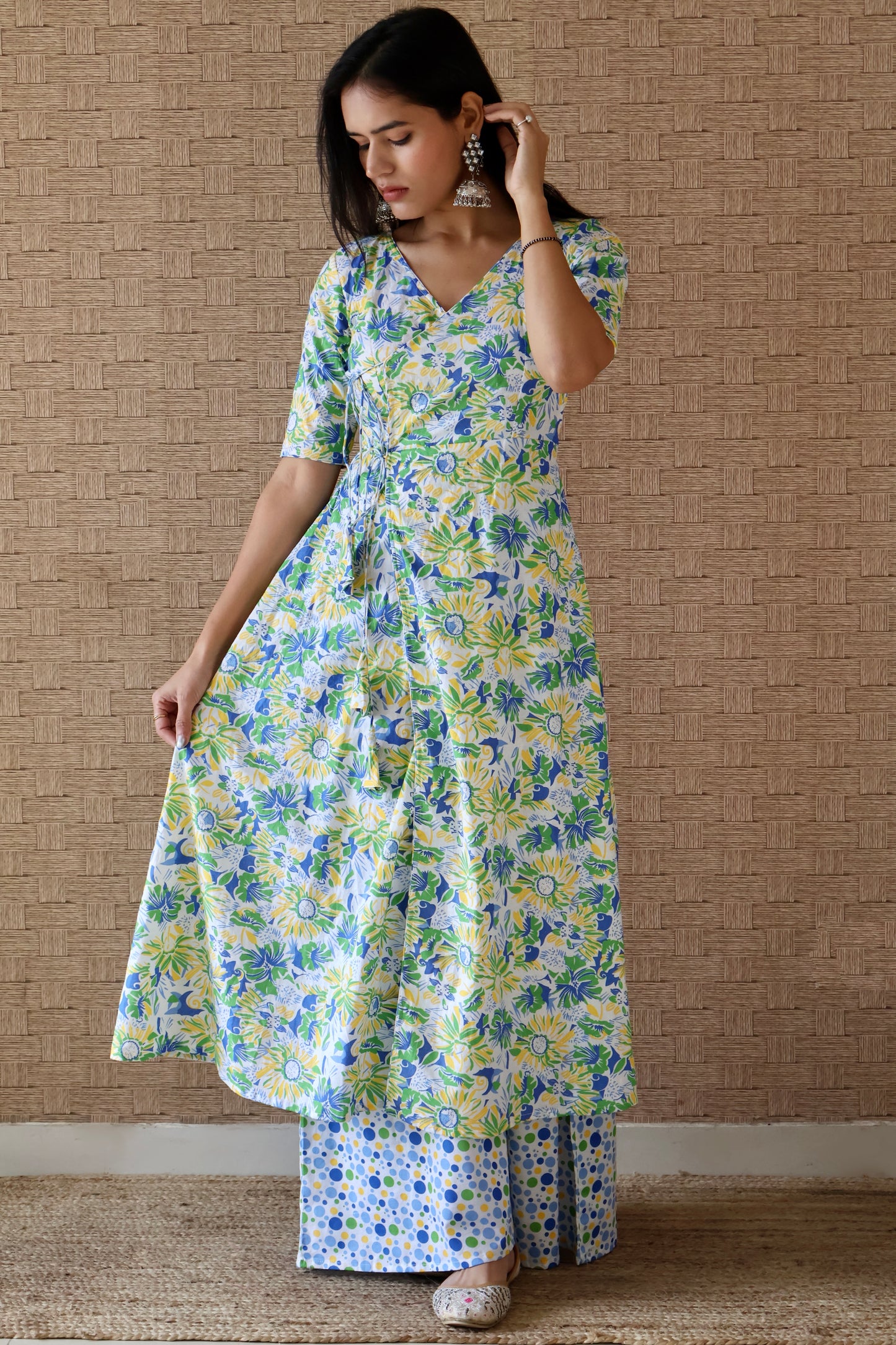 White Cotton Printed Angrakha Set