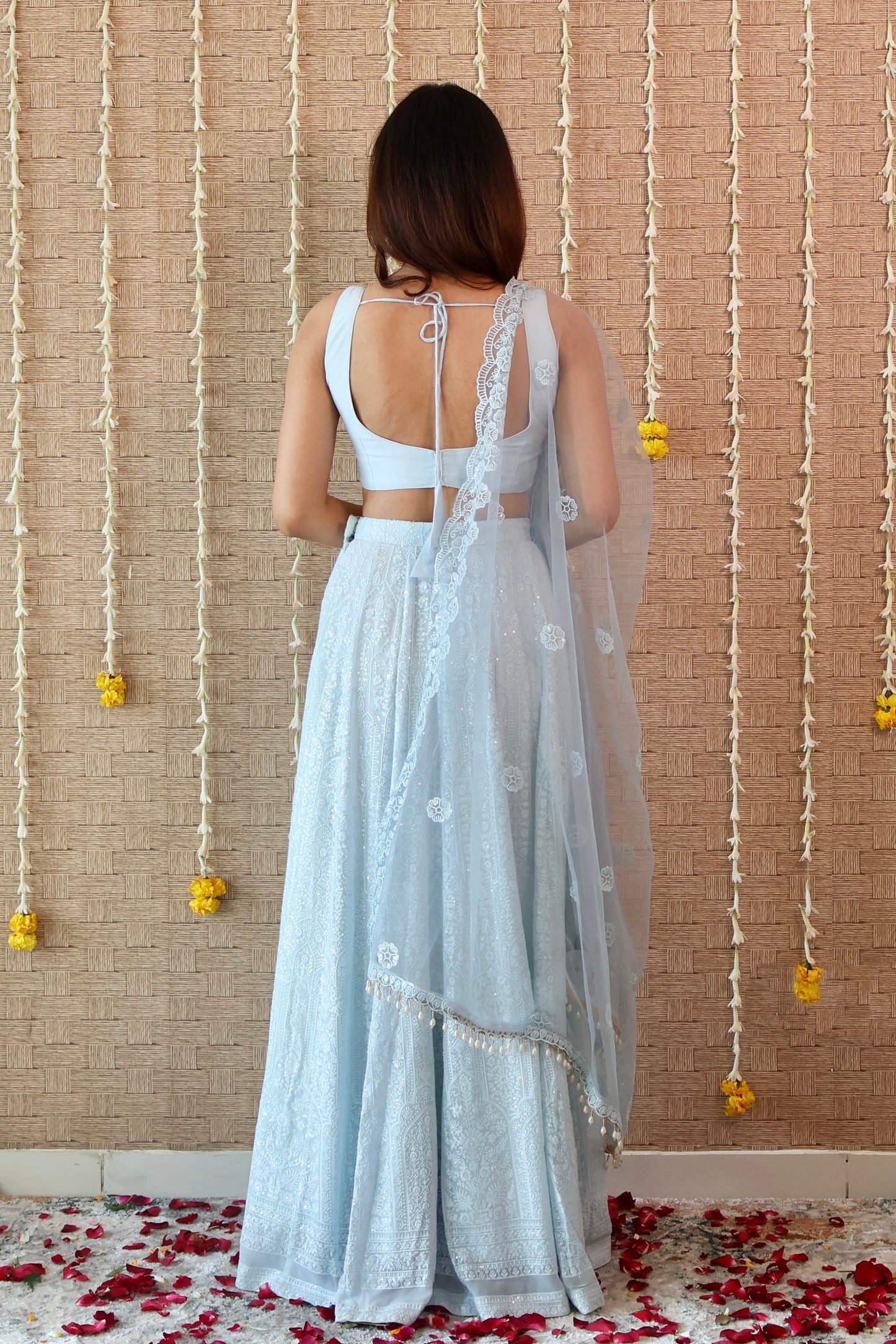 Powder Blue Georgette Embroidered Lehenga Set