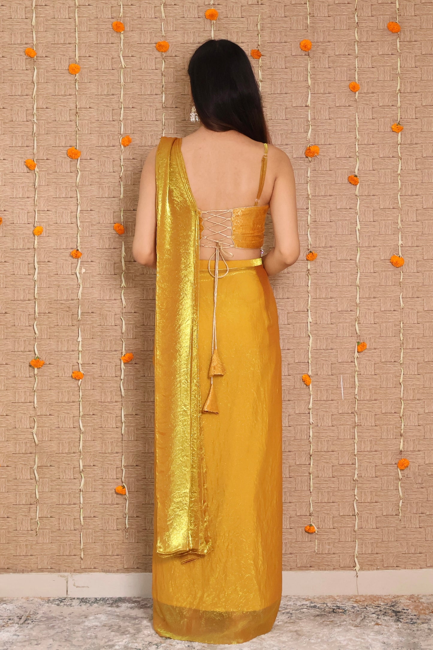 Golden Pre-Draped Saree
