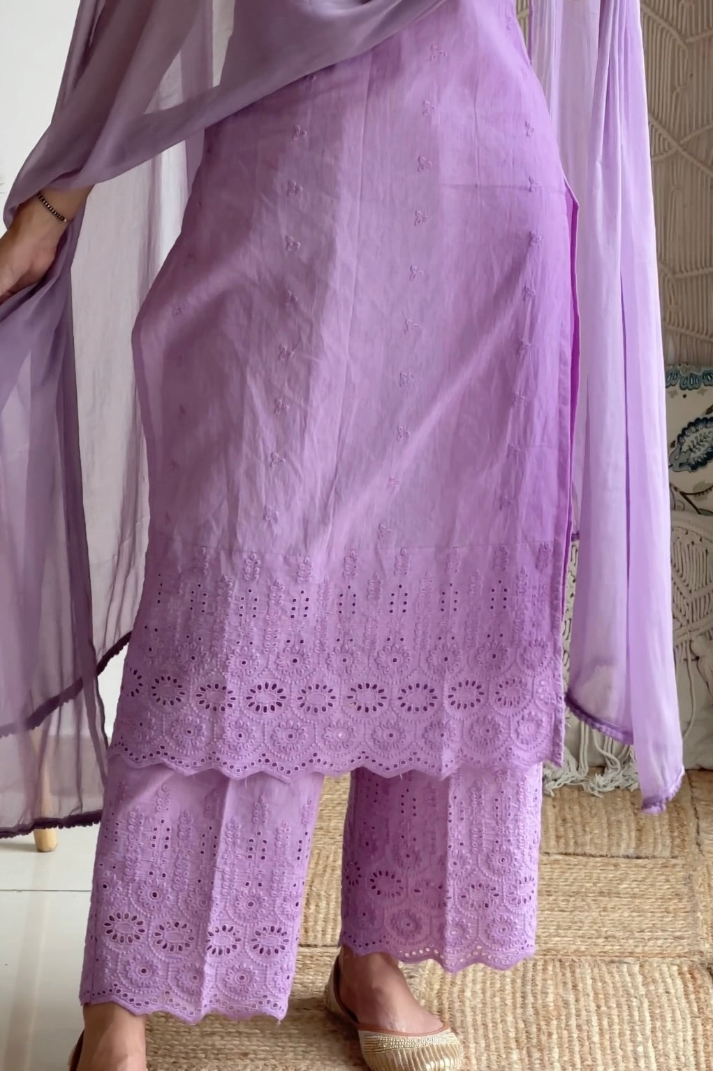 Lavender Cotton Cutwork Kurta set