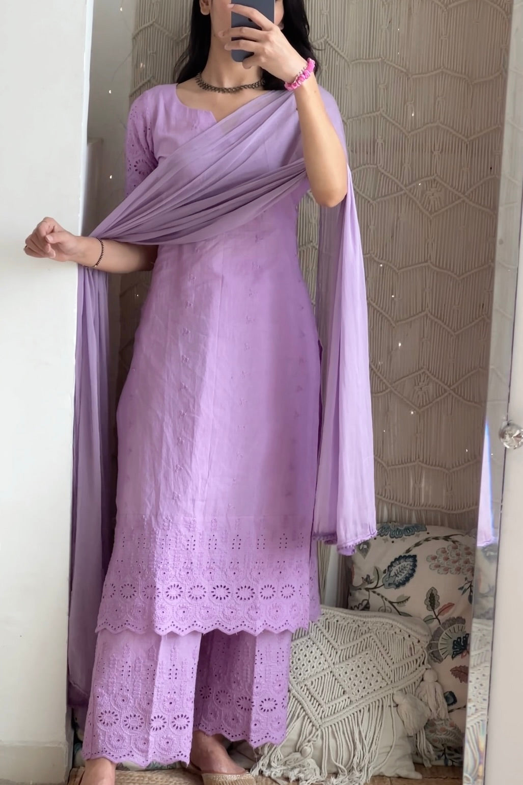 Lavender Cotton Cutwork Kurta set