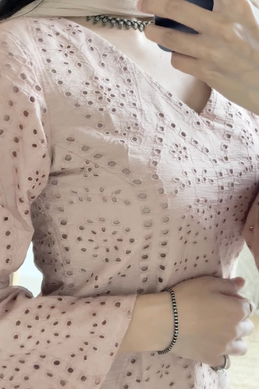 Dust Pink Cutwork Eyelet Kurta Set