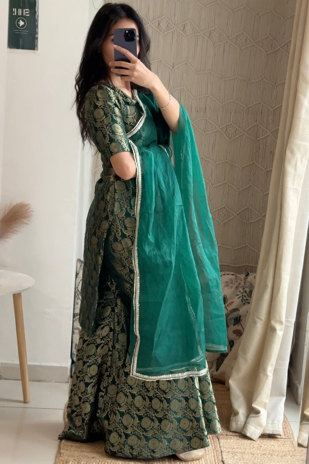 Green Brocade Sharara Set