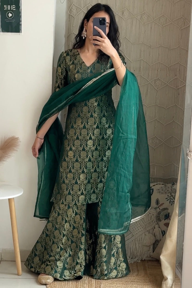 Green Brocade Sharara Set