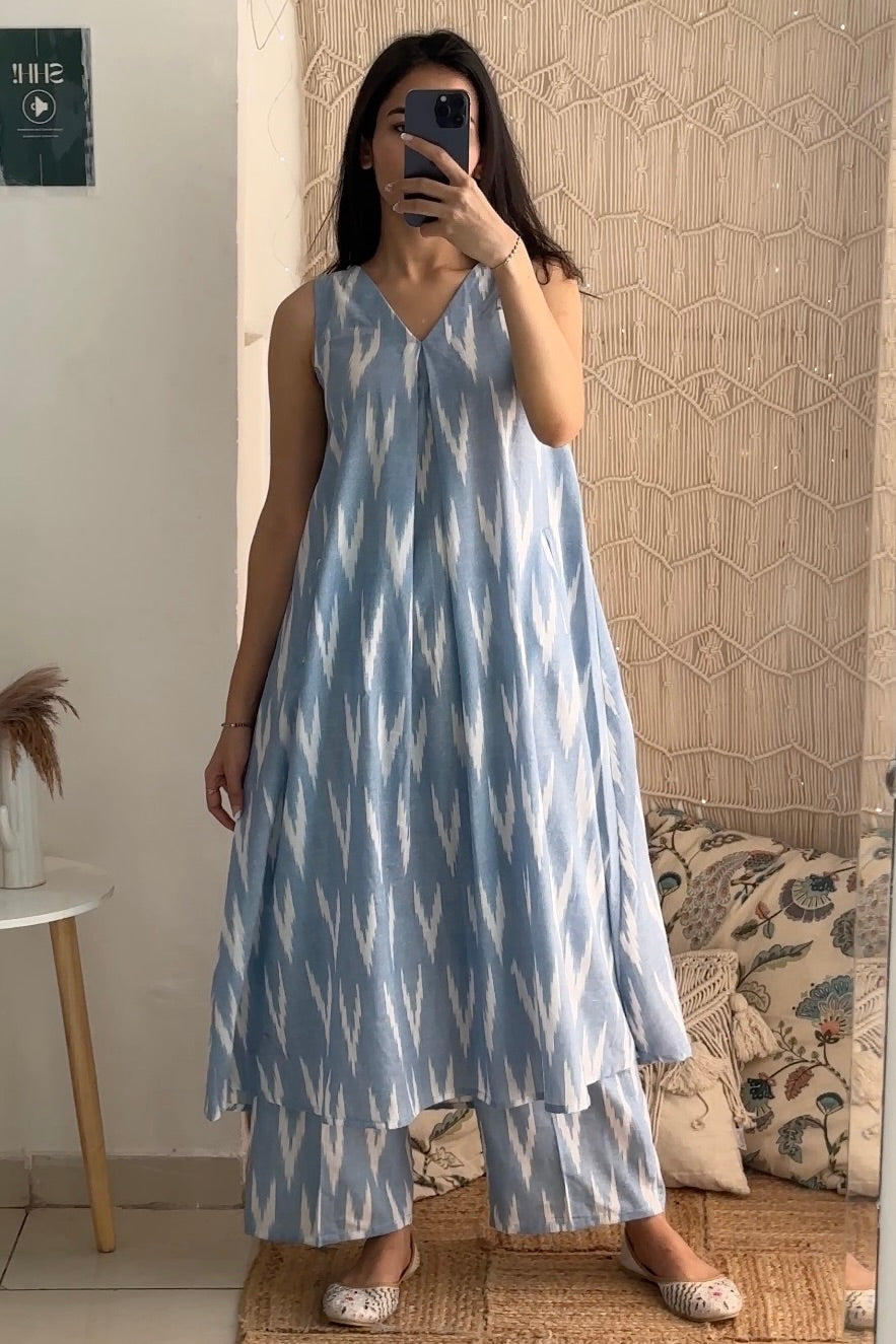 Ikat Linen Kurta Set
