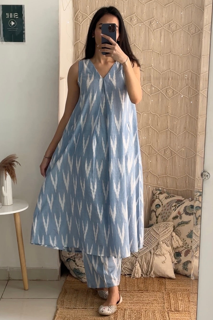 Ikat Linen Kurta Set