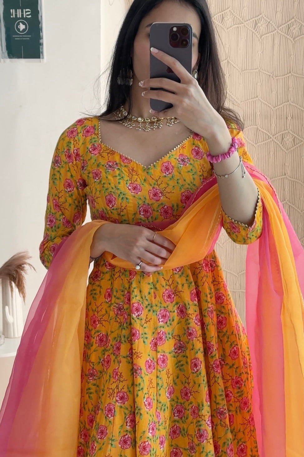 Yellow Floral Cotton Sharara Set