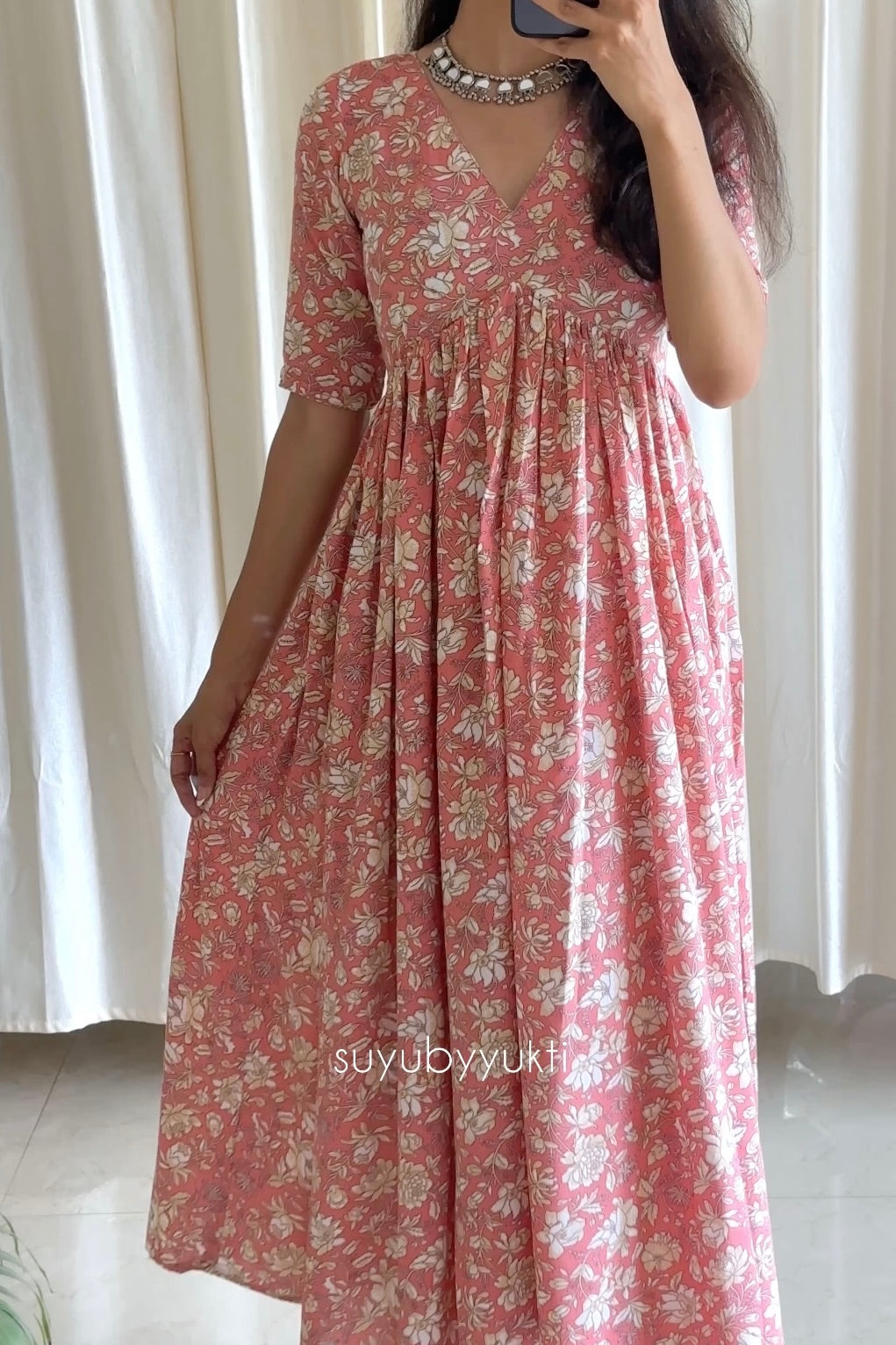 Peach Rayon Floral Printed Kurta Set