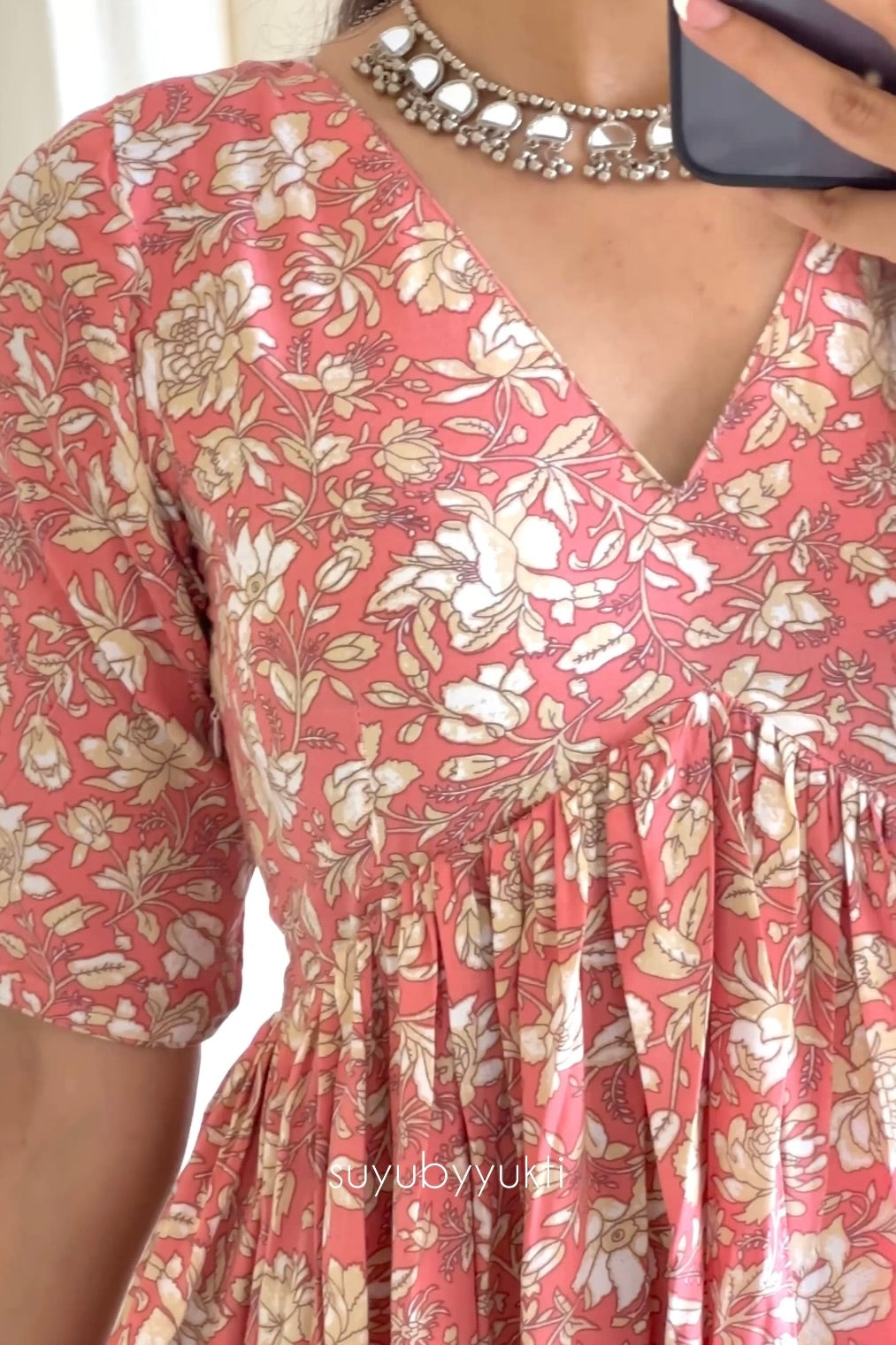 Peach Rayon Floral Printed Kurta Set