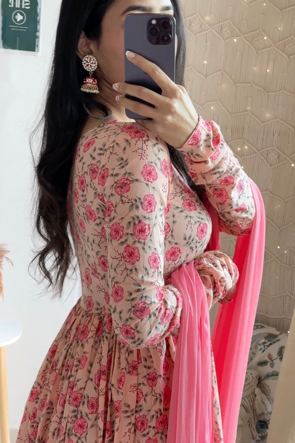 Pink Rose Cotton Anarkali Set