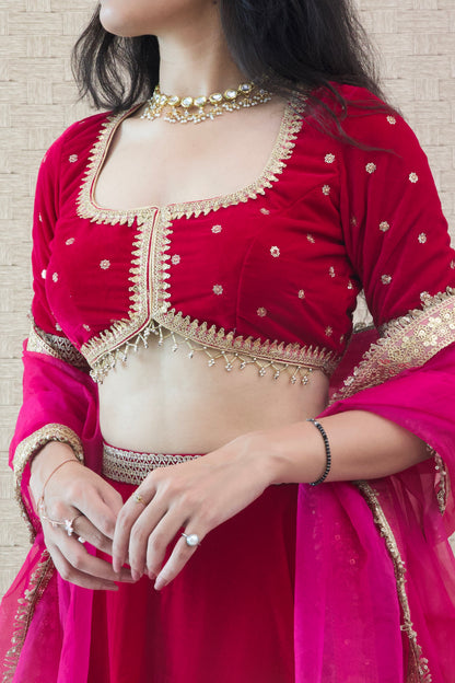 Pink Velvet Lehenga Set