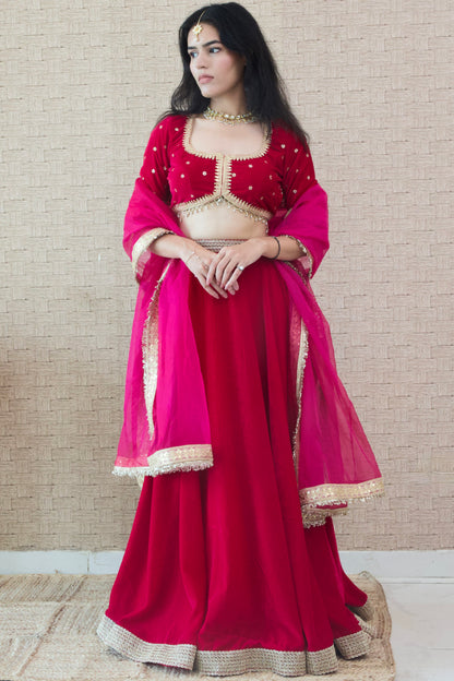Pink Velvet Lehenga Set