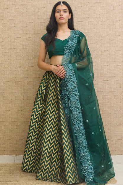 Green Silk Lehenga Set