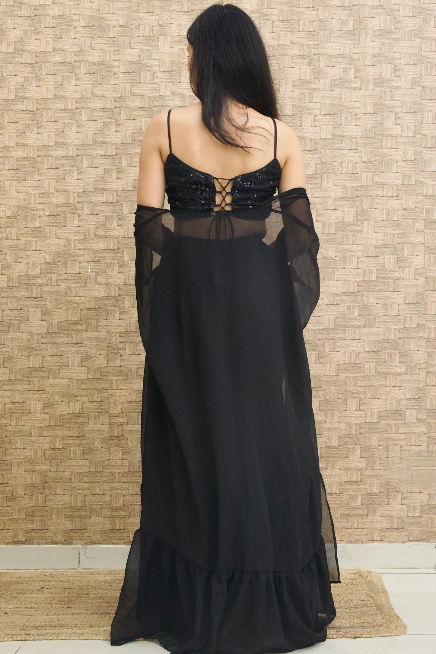 Black Georgette Embroidered Sharara Set