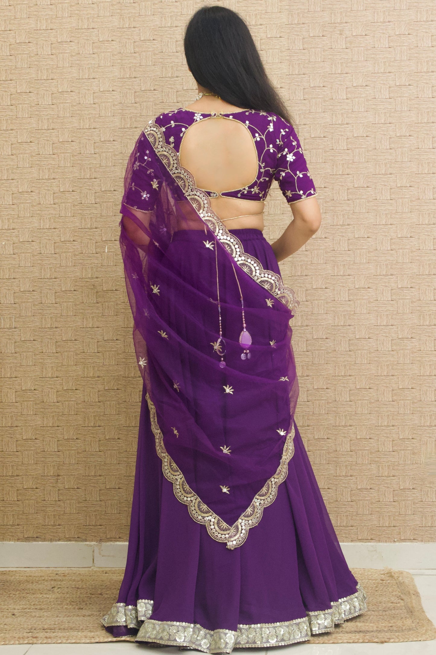 Purple Georgette Embroidered Lehenga Set