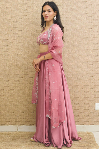 Onion Pink Satin Lehenga