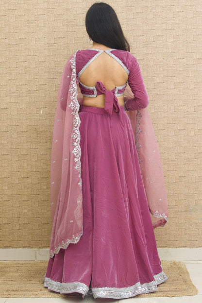 Lilac Velvet Lehenga Set