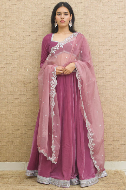 Lilac Velvet Lehenga Set