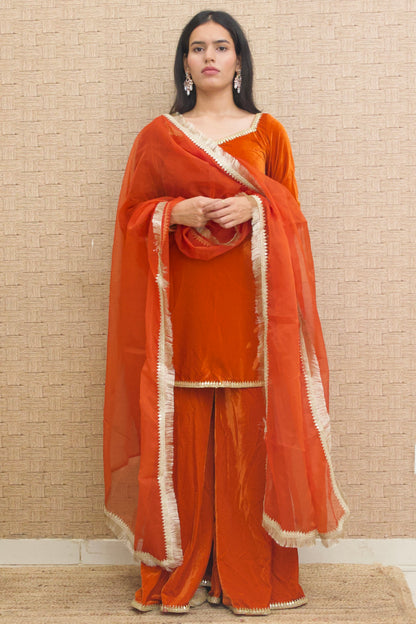 Burnt Orange Velvet Sharara Set
