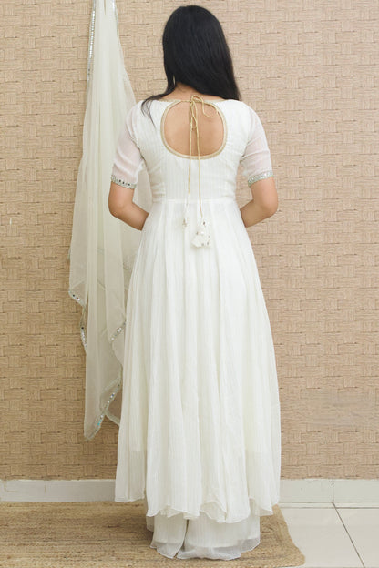 Off-White Lurex Georgette Anarkali Set