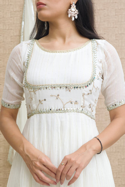 Off-White Lurex Georgette Anarkali Set
