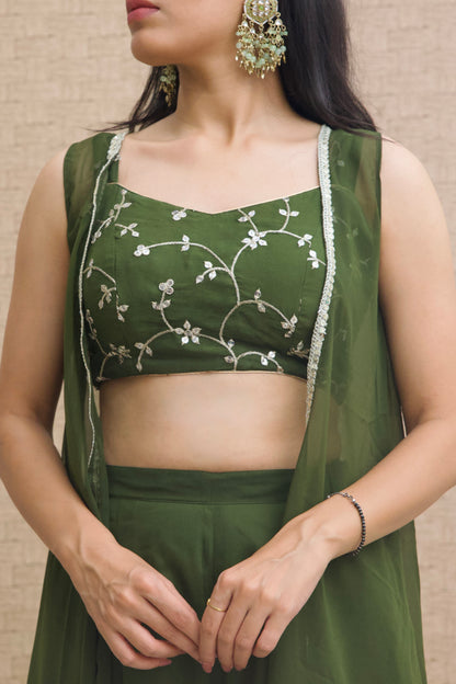 Mehendi Green Georgette Embroidered Sharara Set