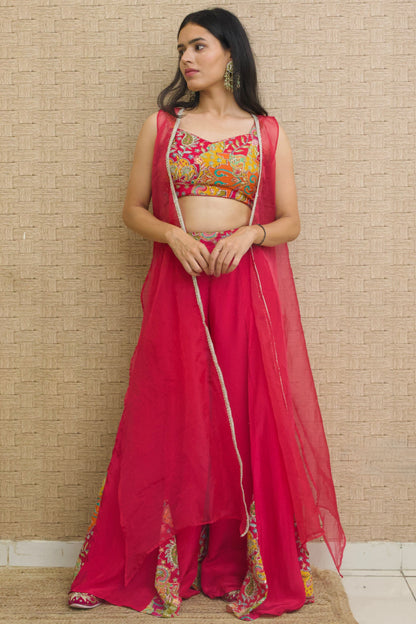 Pink Embroidered Sharara Set