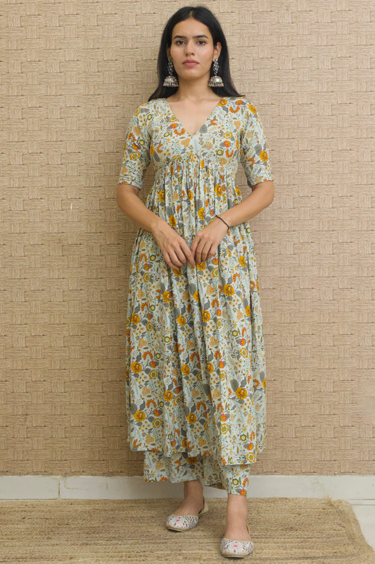 Sage Green Rayon Printed Kurta Set