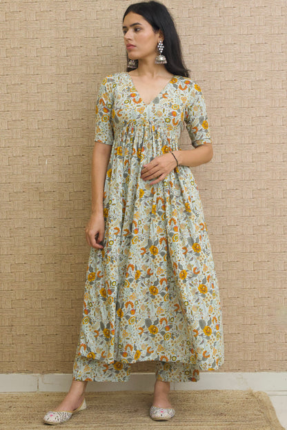 Sage Green Rayon Printed Kurta Set