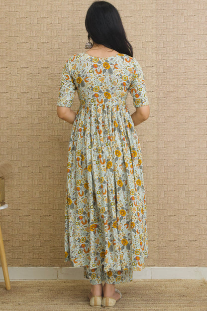 Sage Green Rayon Printed Kurta Set