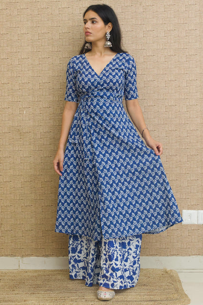 Indigo Cotton Angrakha Set