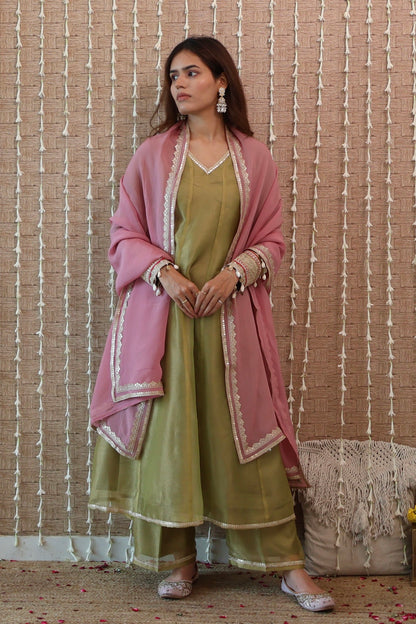 Green Tissue Anarkali Set
