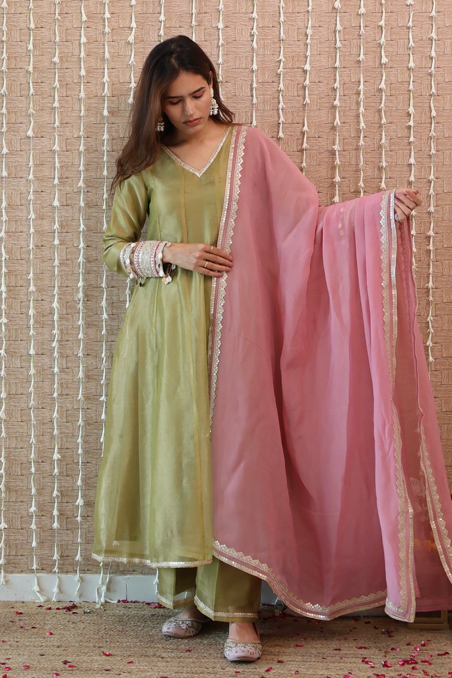 Green Tissue Anarkali Set