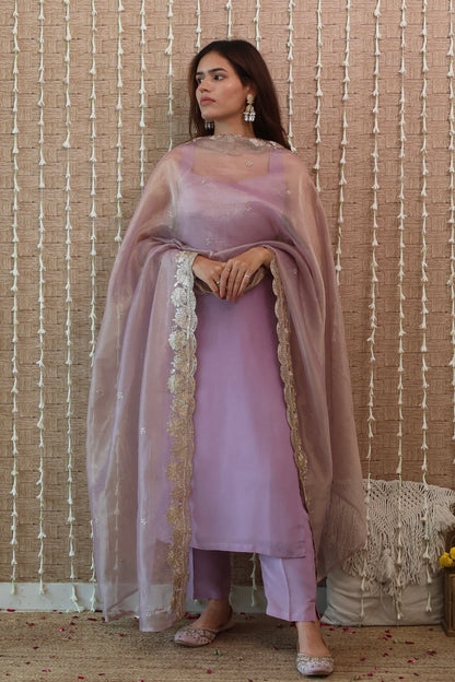 Lilac Pure Crepe Kurta Set