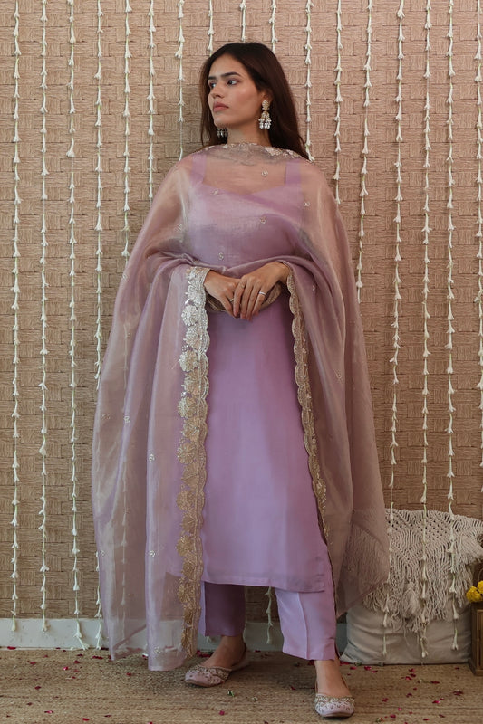 Lilac Pure Crepe Kurta Set