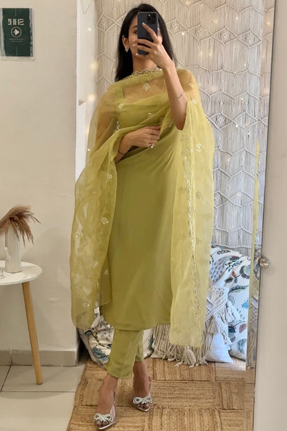 Olive Green Crepe Kurta Set