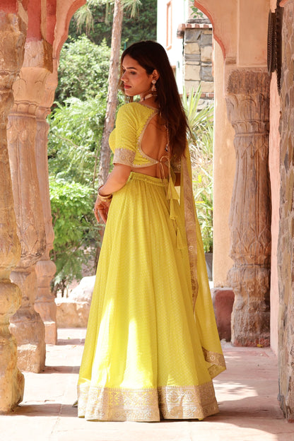 Lime Yellow Bandhani Print Lehenga Set